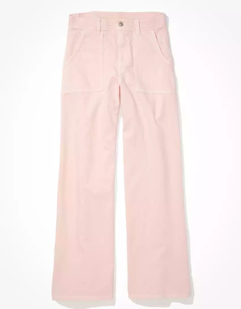 Jean American Eagle AE Stretch Super High-Waisted Baggy Larges-Leg Pant Rose Femme | BLI-27213325